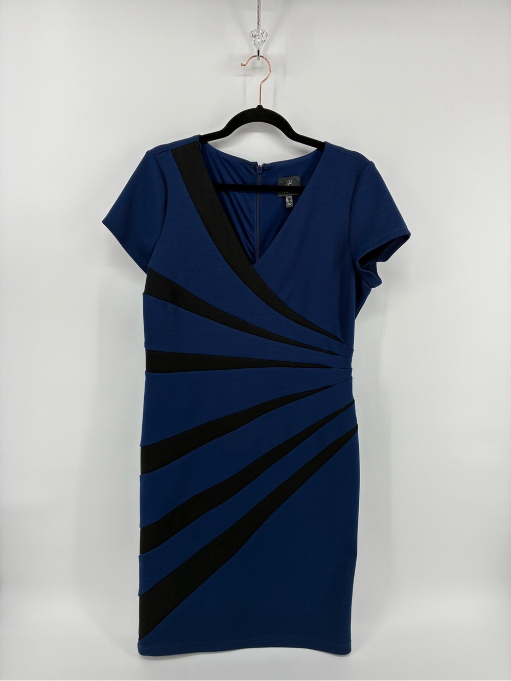 Adrianna Papell Navy Blue and Black Midi Sheath Dress